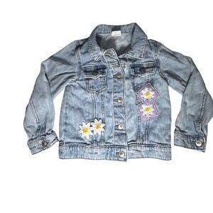 Wonder Nation Kids Denim Jacket Daisy Applique Light Wash Size 5T